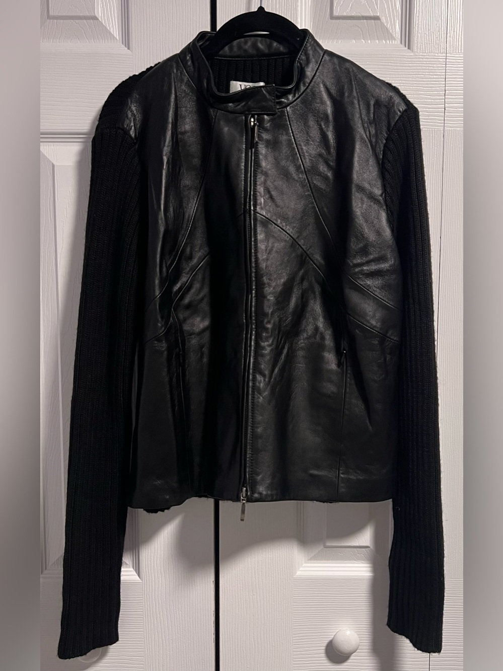 VS2 Leather-Front Knit Sleeve Jacket in Black